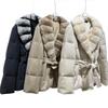 Chinchilla Pattern Color Rex Rabbit Fur Collar Down Jacket Medium and Long Women's Light Luxury High-end Goose Down Lace-up Warm Thickened Jacket