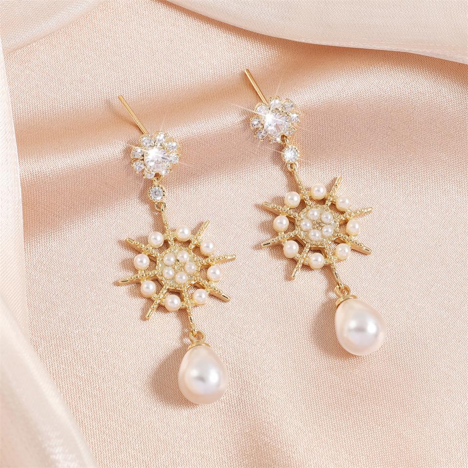 

Six-Pointed Star Pearl Earrings - Trendy Luxury Women s Fashion Jewelry золотой