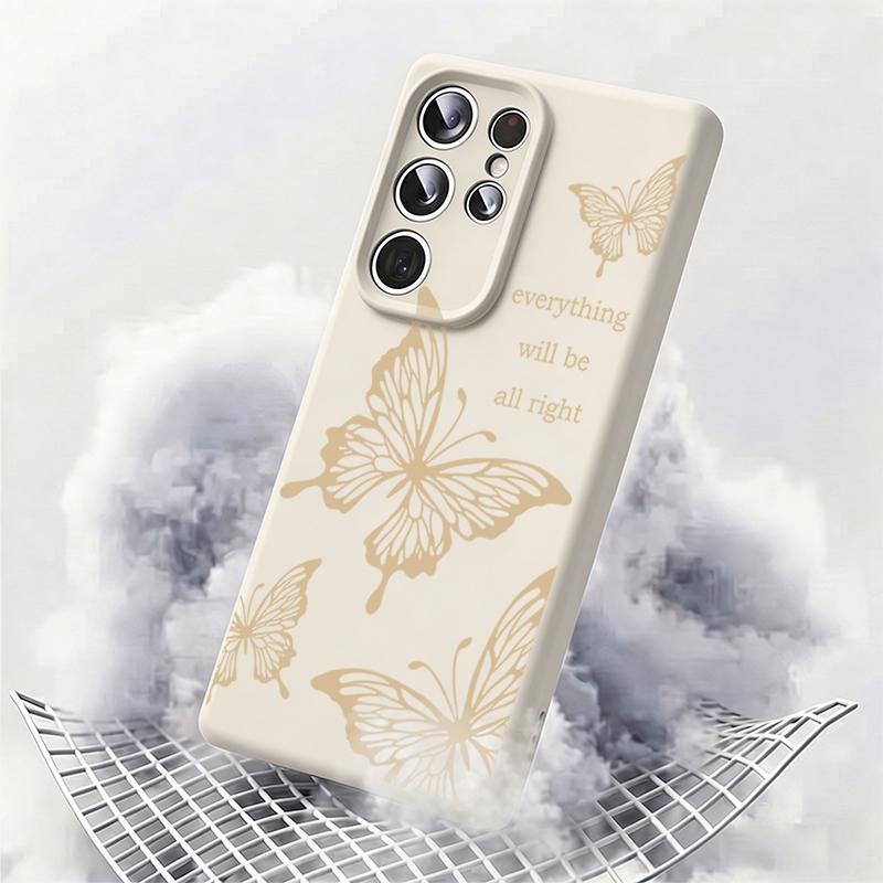 Goldern Sketch Butterfly Case For Samsung Galaxy S26 S25 Ultra S24 Plus S23 S22 Ultra Magnetic For Magsafe Liquid Silicone Cover