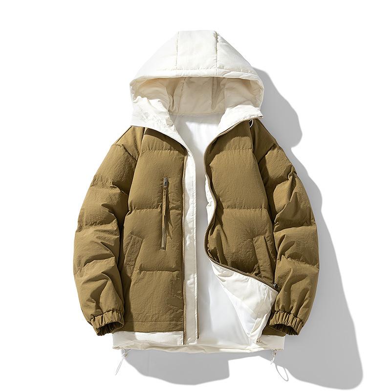 Teen Warm Cotton-padded Clothes Men's Cotton-padded Clothes Winter Clothes Fake Two-piece Thickened Hooded Couple Cotton-padded Jackets