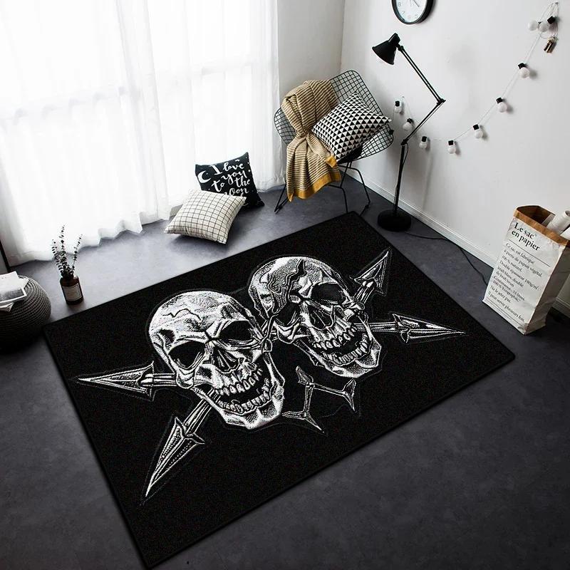 Gothic Skull Pattern Rug Non Slip Floor Mat for Home Living Room Halloween Decor Cool Dark Style Carpet Durable Indoor Door Mat