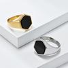 Simple Cold Wind Geometric Hexagon Seal Black Stone Stainless Steel Ring Ring Gender-free Fashion Personalized Hand Jewelry