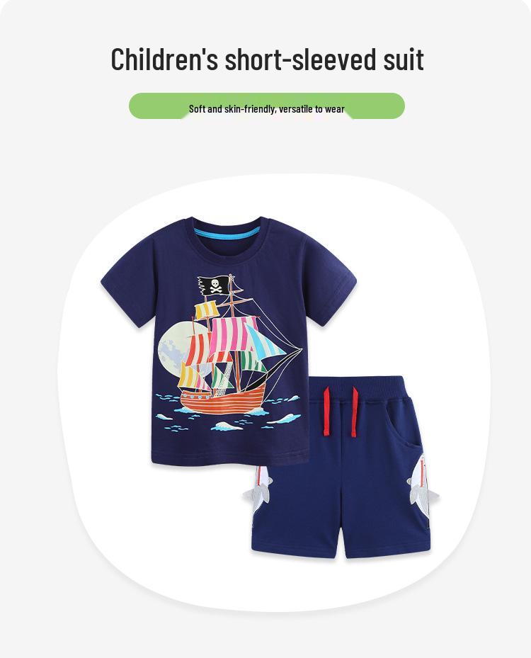26 Neues Sommer-Kinder-Leucht-Cartoon-T-Shirt & Baumwollshorts-Set