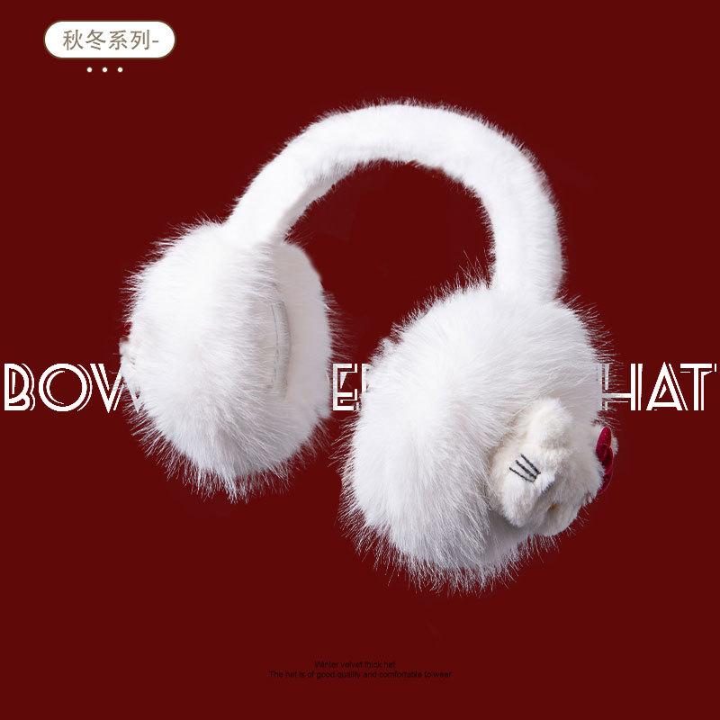 

Зимние теплые наушники из искусственного лисьего меха, мультяшные милые, ветрозащитные, белые плюшевые, для тепла ушей, с цветочными накладками на уши average size