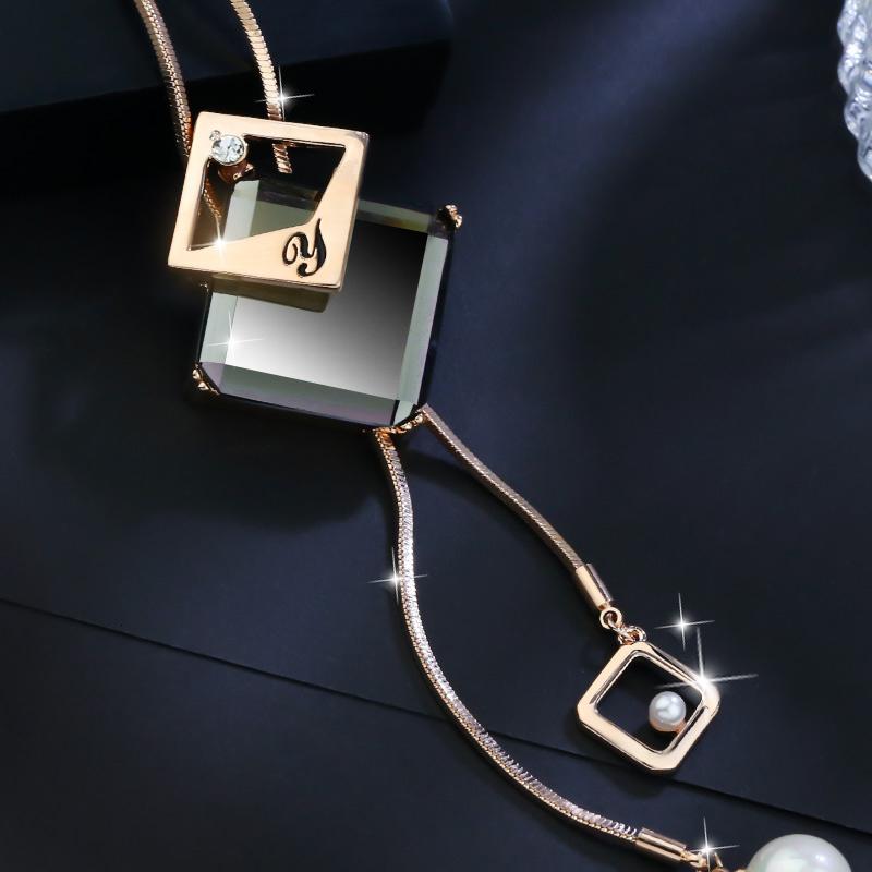 Kryształowe geometryczne naszyjniki i wisiorki dla kobiet Collier Femme Modne długie naszyjniki statement Akcesoria Łańcuszek do swetra Biżuteria