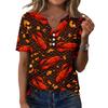 Women Casual V Neck Short Sleeve Button Front T Shirt Lobster Print Lightweight Summer Top