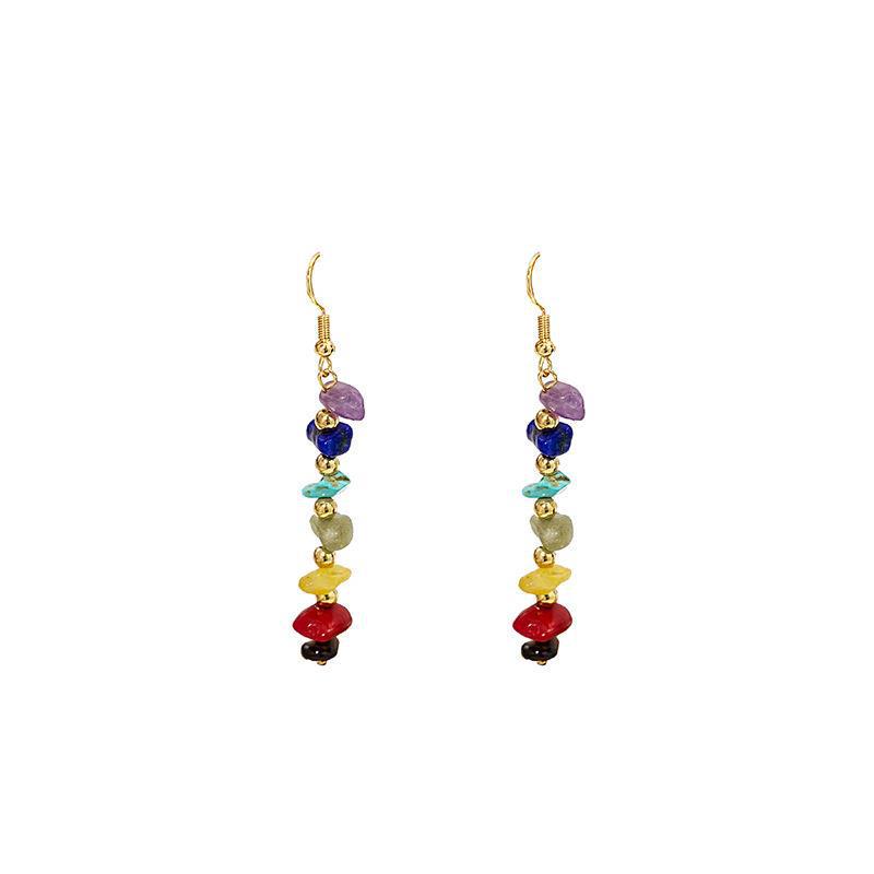 Colorful Handmade Irregular Seven-Color Wraparound Gravel Earrings
