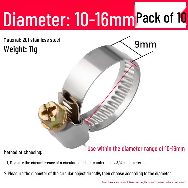 201 Stainless Steel Hose and Pipe Clamp for Water Pipes, Range Hoods, Washing Machines, and Gas Pipes