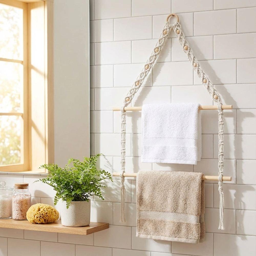 Double-layer Wooden Towel Holder Hand-woven Toilet Paper Holder Tissue Paper Racks  Bathroom