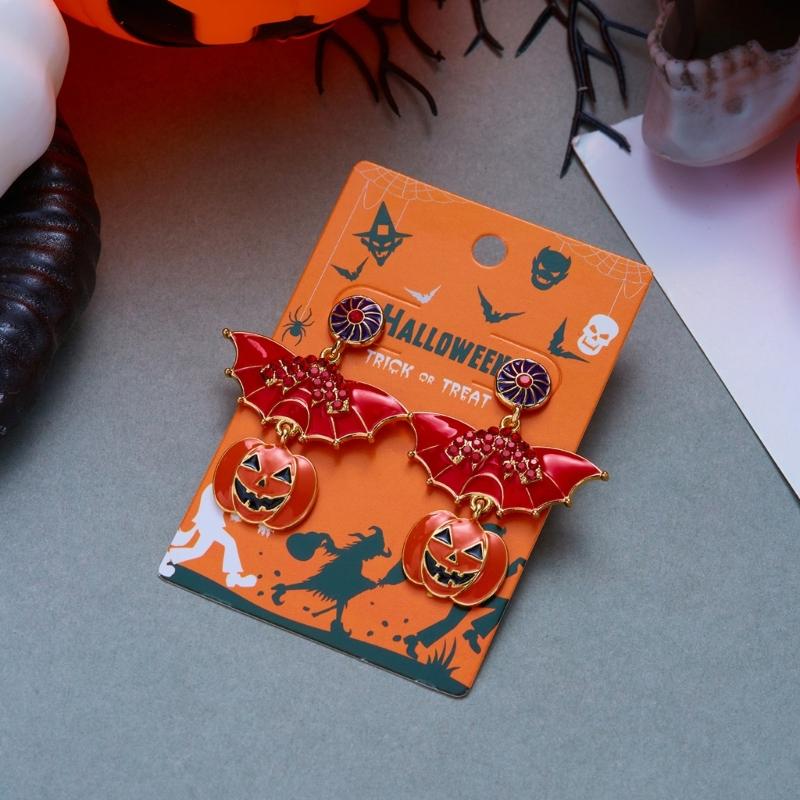 Halloween Party Earrings, Stud Top Drop Pair with Enamel Style Finish for Photo Looks, Fall Gatherings, and Dress Up