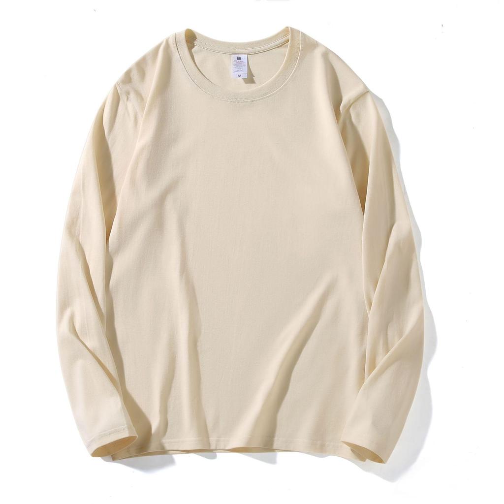 220g Heavyweight Pure Cotton Unisex Long Sleeve T-shirt - Loose Fit Solid Color Casual Sweatshirt