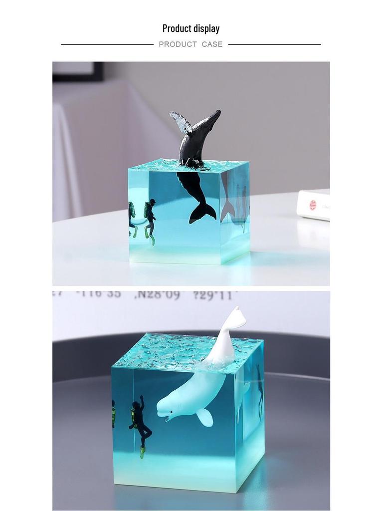 Adorno de Cubo de Resina de Ballena Jorobada Luminoso para Noche