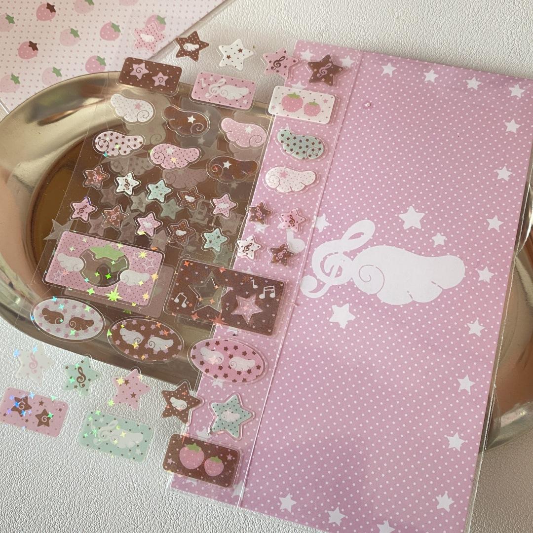 

Милые розовые наклейки со звездами в стиле Y2K, блестящие наклейки с музыкальными нотами, скрапбукинг для чехла телефона, DIY, кавайный декор для девочки, лазерные декоративные наклейки