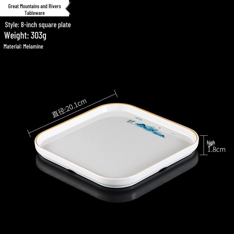 Melamine Square Imitation Porcelain Plate for Hot Pot & Cold Dishes - Commercial Fast Food & Restaurant Tableware