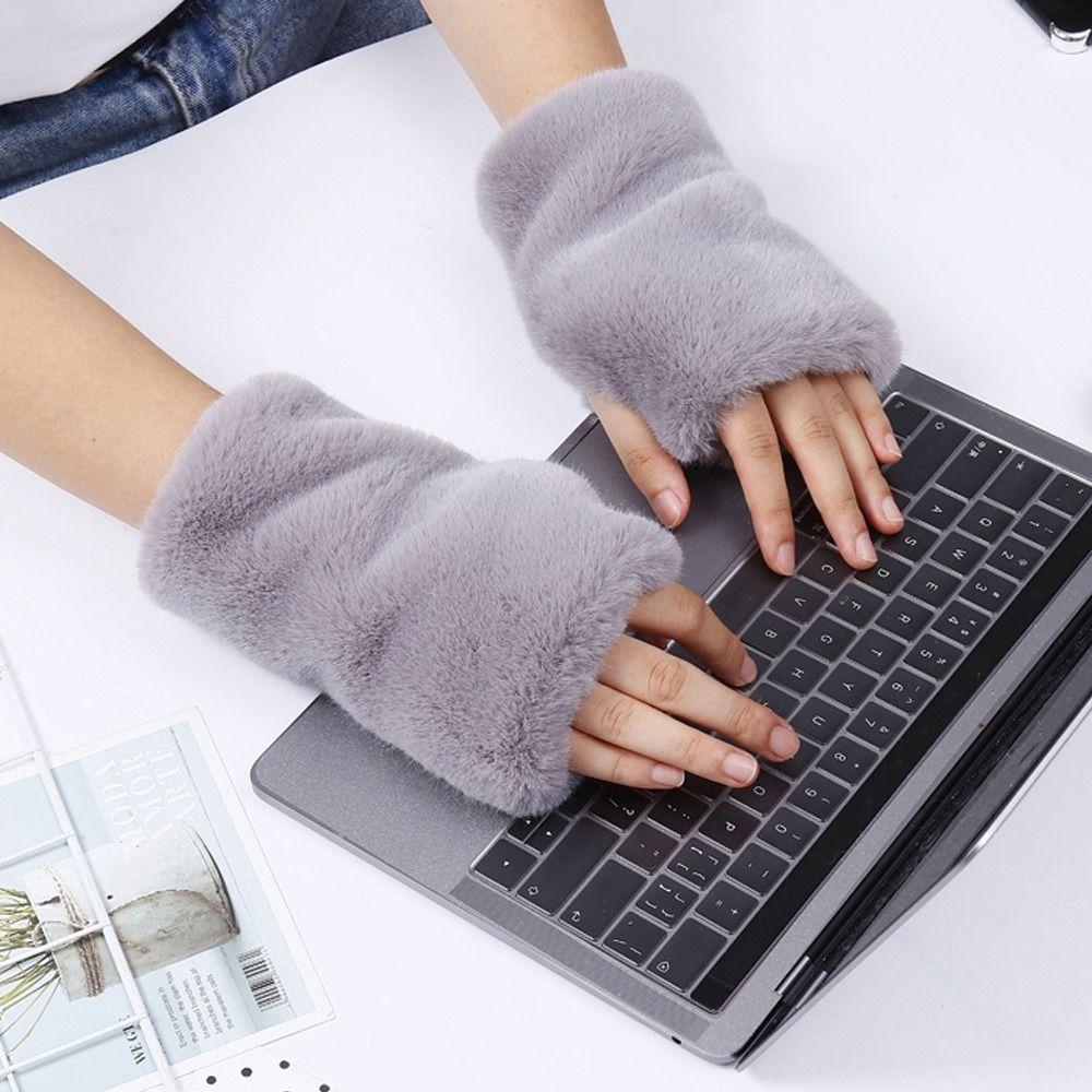 Touch Screen Half Finger Gloves Leopard Print Stylish Mittens Trend Faux Fur Gloves Outdoor Sports
