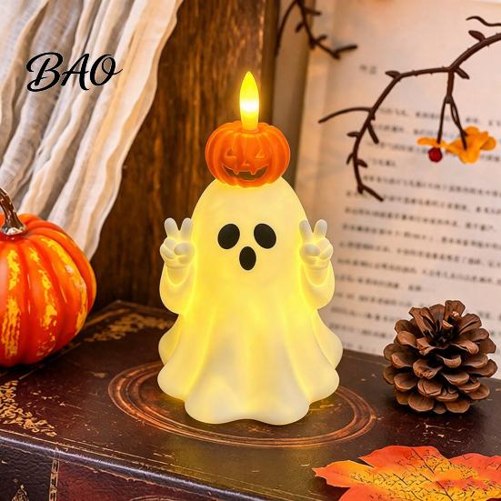 Battery Operated Nursery Light Cute Halloween Ghost/Pumpkin LED Night for Desktop Decoration, Safe Flameless Candle with Warm Glow Home Party