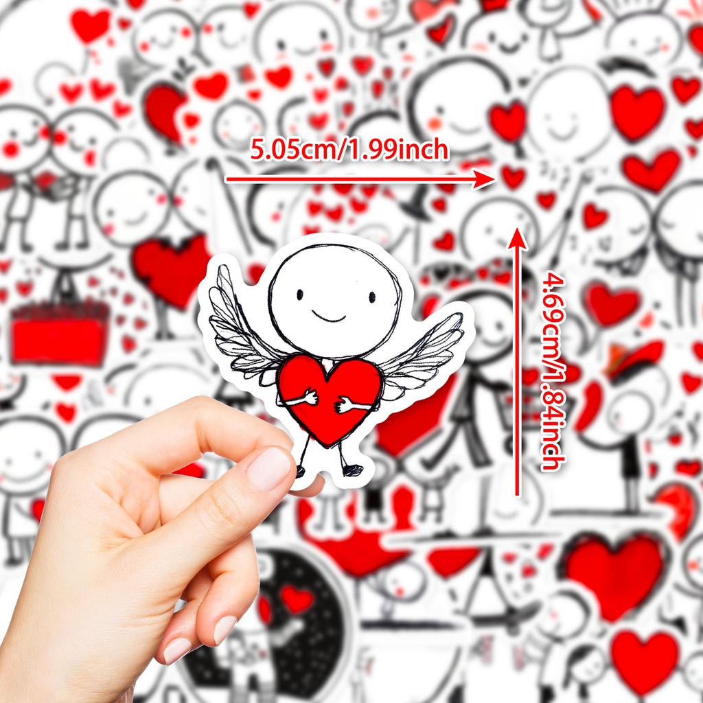 New 50 Red Love Lines Little Man Stickers Cute Healing DIY Hand Account Computer Notebook Stickers