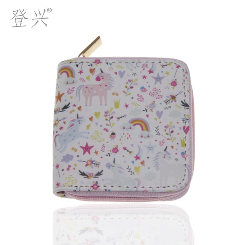 New unicorn cartoon PU short small wallet, printed children's bag card bag