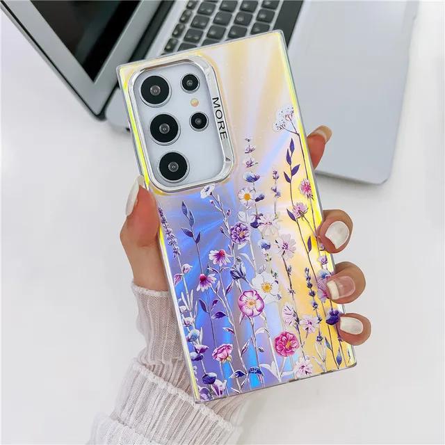 Kunst Blume Bling Raser Beschichtung Telefon Fall für Samsung S24 A55 A35 A25 A15 A54 A14 A34 S23 FE S22 Ultra Floral Abdeckung