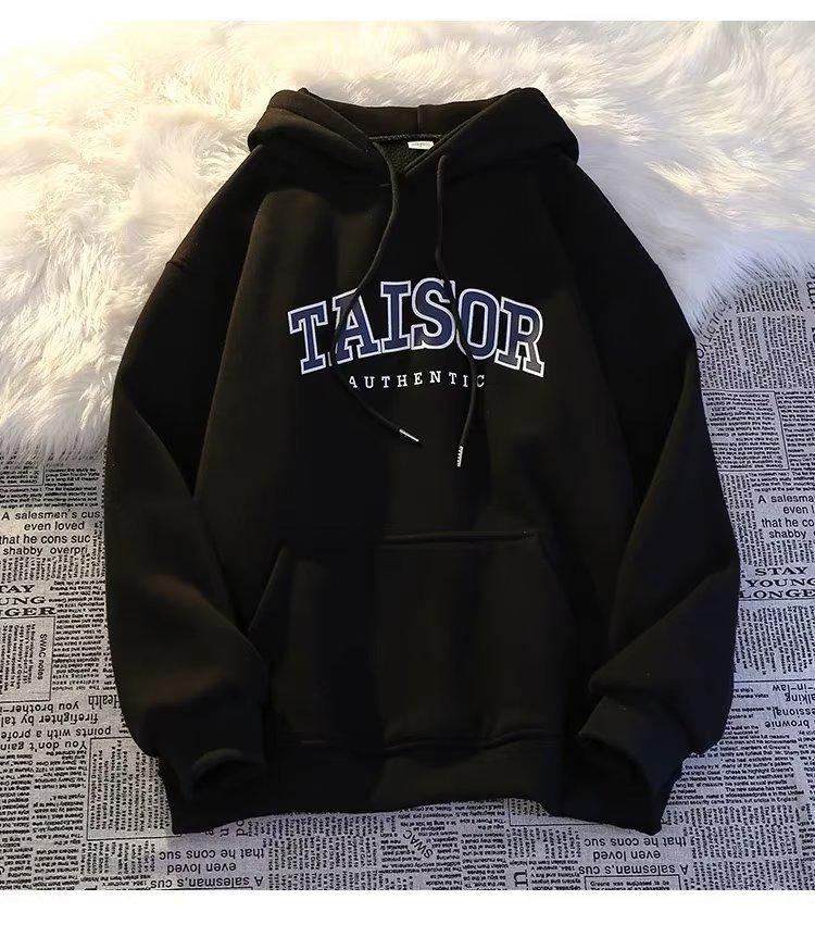 Boys' Hooded Velvet-Lined Sweatshirt - Autumn/Winter Loose Fit, Trendy Lazy Style Sports Jacket