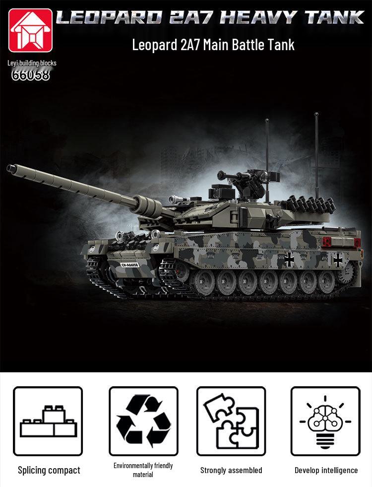 Leyi 66050-72 Leopard 2A7 Main Battle Tank Model - Advanced Military Building Blocks Toy for Boys.