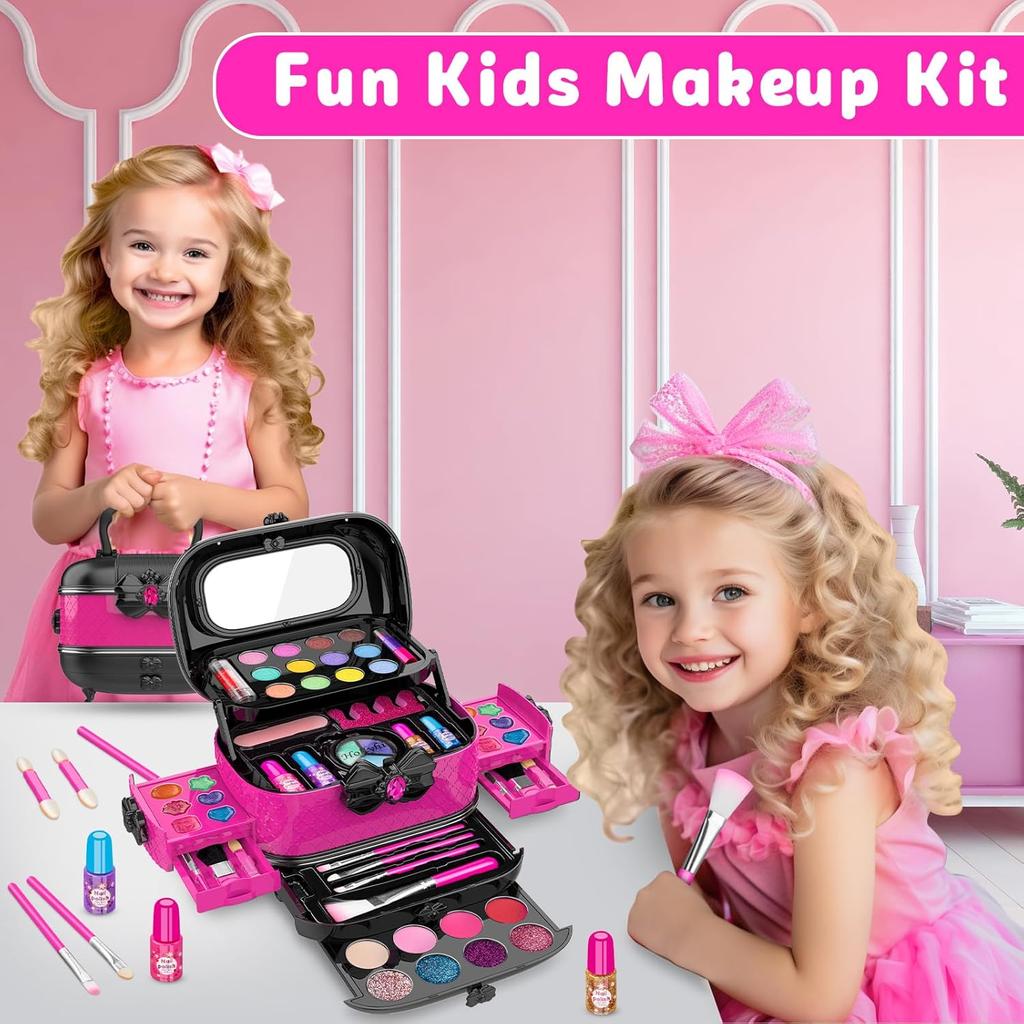 Hollyhi 58 Pcs Kids Makeup Kit for Girl, Princess Toys Real Washable Cosmetic Set with Mirror, Kids Makeup Sets for Girls, Play Make Up Birthday