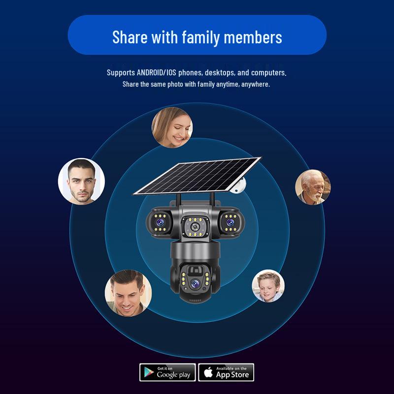 Solar-Powered 4G Outdoor Monitor: True Three-Lens, Three-Screen Camera