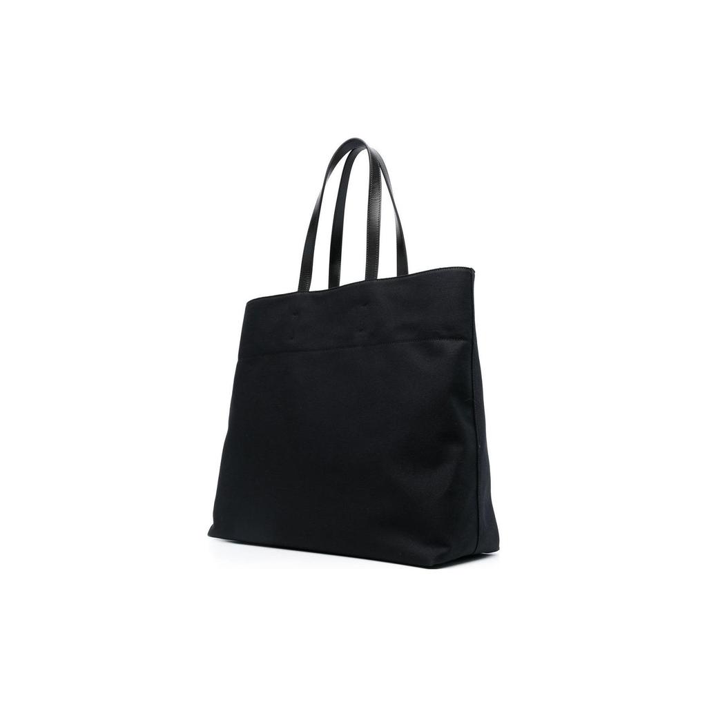 Palm Angels Logo Print Stripe Detail Cotton And Calfskin Tote Bag Men Tote Bags Black PMNA064C99FAB0011003