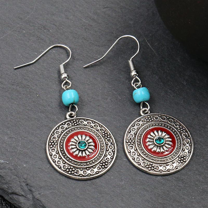 

Vintage Bohemian Drop Dangle Earrings For Women Long Crystal Flower Hollow Geometric Enamel Ethnic Boho Wedding Earrings Zircon