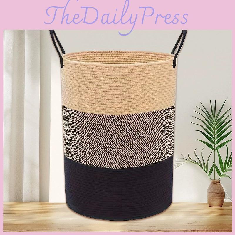 Woven Rope Cotton Storage Basket With Handles For Dirty Clothes Storage Use Home