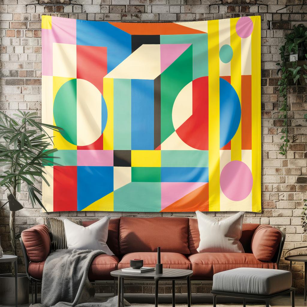 1Pc Bauhaus Abstract Printed Tapestry Living Room Background Wall Art Decoration Multi Size Space Pendant