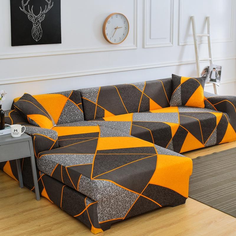 Geometric Elastic Sofa Cover Slipcovers L-Shaped Corner Sofa Couch Cover Armchair Sofa Cover 1/2/3/4 Seater for Living Room 1PC