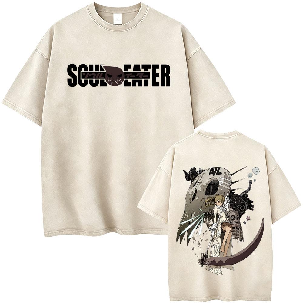Washed Vintage Anime Soul Eater Black Star Graphic Tshirt Mens Retro Manga T Shirt Men Women Fashion Casual Oversized Tshirts