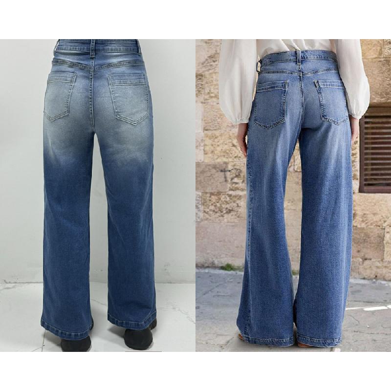 2026 New Vintage Wide-Leg Jeans for Women, Embroidered Stretch Straight Pants, Casual Long Trousers