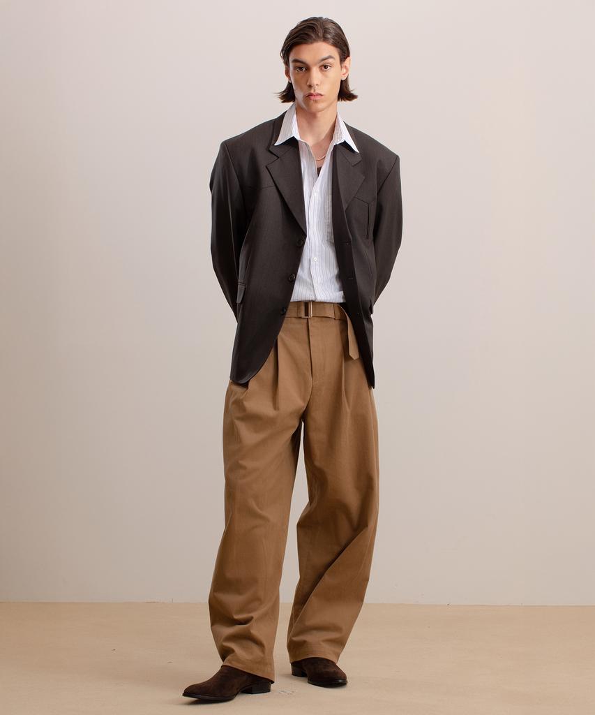 Beideu Double Pleated Belted Trousers Deep Camel