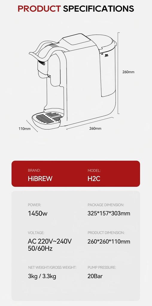 HiBREW H2C 5-in-1 Capsule Coffee Machine, 20Bar Pressure, Smart Touch Control, 7 Cup Sizes, Hot & Cold Brew