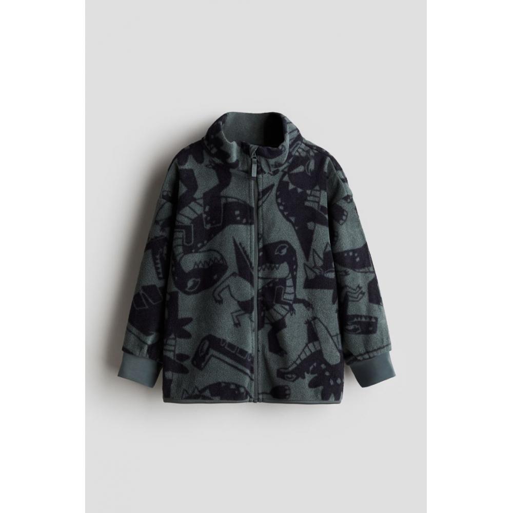 

H M fleece jacket dark green dinosaur