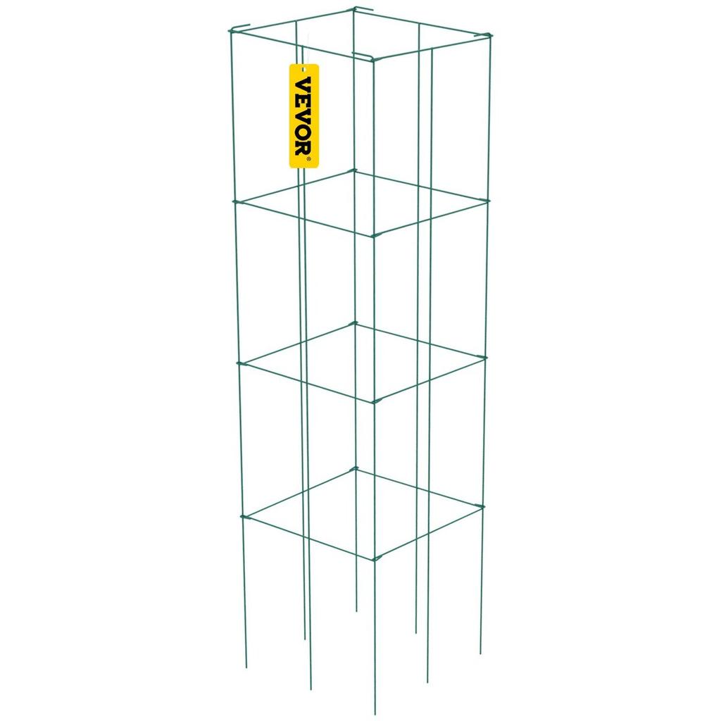 Tomato Cages, 14.6" X 14.6" X 39.4", 6 Packs Square Plant Support Cages, Green PVC-Coated Steel Tomato Towers for Climbing Vegetables, Plants,