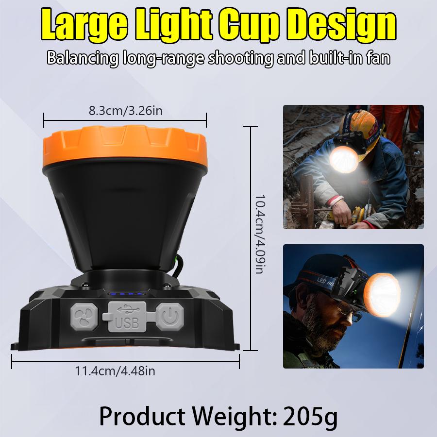 Super Bright Led Headlamp Rechargeable Induction Sensor Head Flashlight Built in Fan Outdoor Waterproof Camping Fishing Lantern