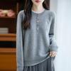 Women's Color Block Embroidered Wool Sweater - Round Neck, Fake Two-Piece Loose Knitwear (2025 Autumn/Winter)