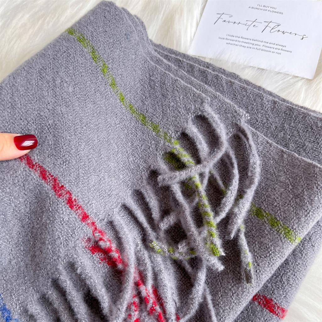 Winter Solid Color Fringed Imitation Cashmere Shawl Scarf Women'S Dual-Use Long Thermal Plaid Literary Ins