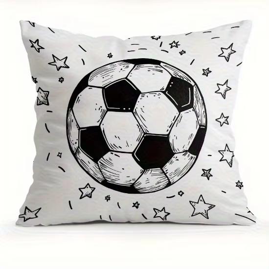 Soccer Football Pillowcase 2D Flat Printed Peach Skin Pillow Cover Black White Sports Theme Cushion Case for Boys Bedroom Sofa