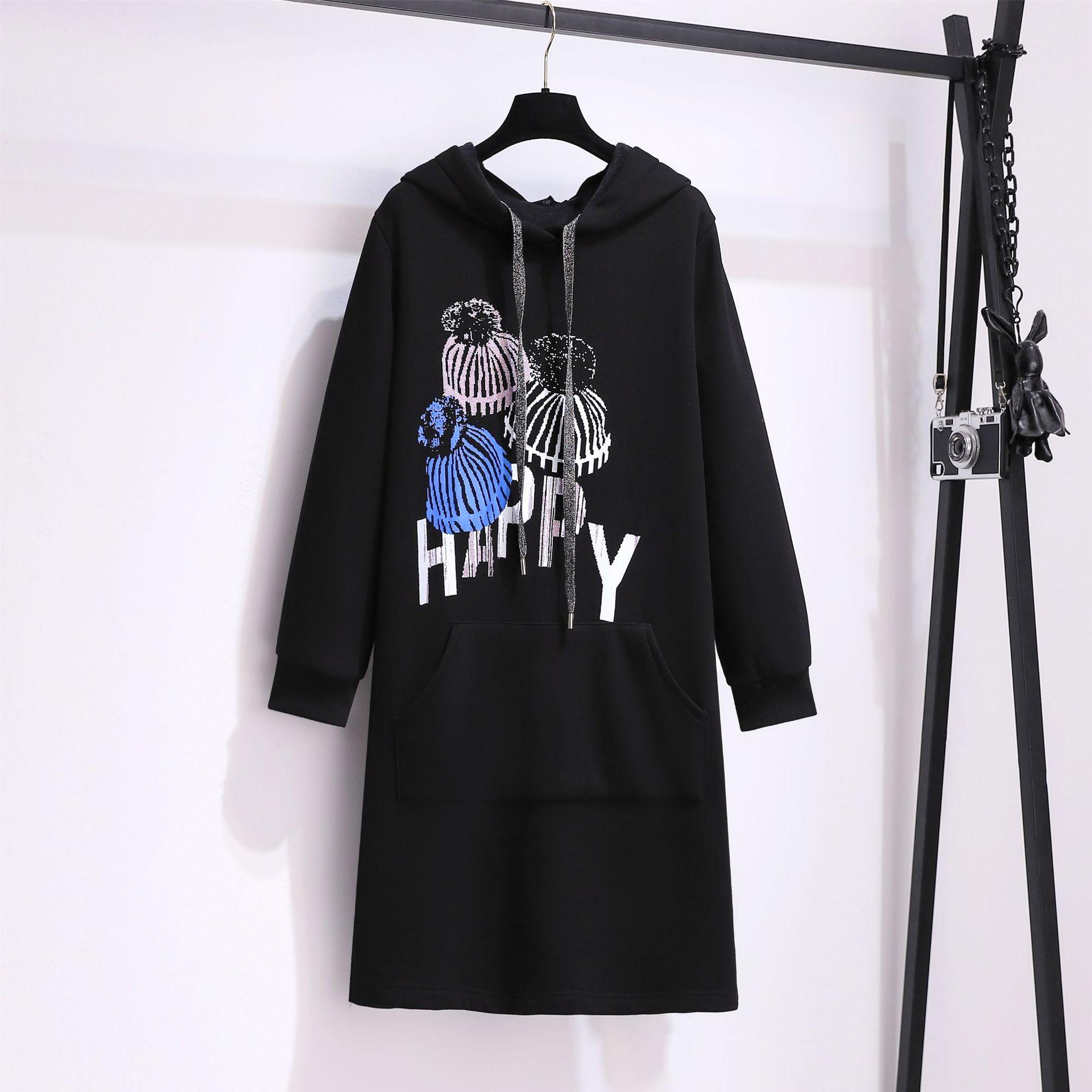 

Плюс Размер Женщин Новое Флисовое Платье С Капюшоном Моды Толстовка С Капюшоном XL чёрный