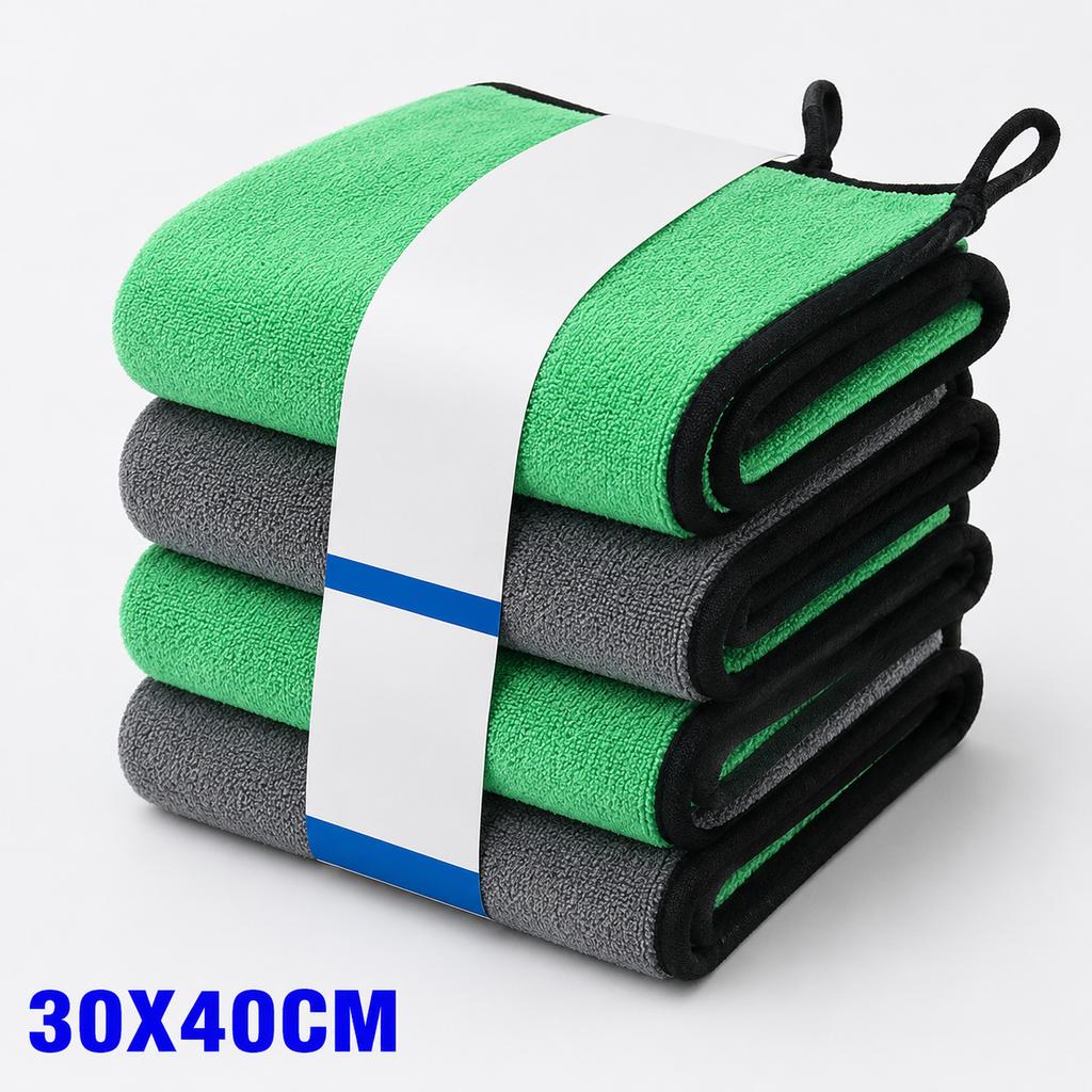 1-4pcs Microfiber Car Washing Towel Soft Quick Drying Windows Mirrors Wiping Rags Home Double Layer Cleaning Cloths 500GSM