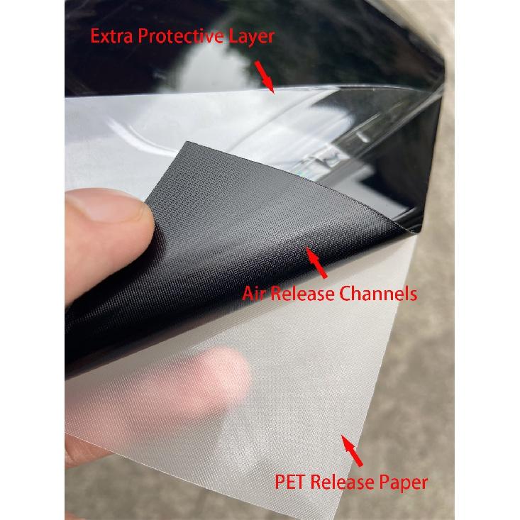Premium-PET-Vinylfolie, glänzend, schwarz, Autoaufkleber, Folie, Luftablasskanäle für Auto-Dachflügel, Säule, Motorrad