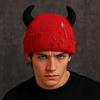 New With Devil Horns Winter Knitted Beanie Warm Pin Decoration Distressed Skull Cap Elastic Solid Color Hip Hop Cap Men Women