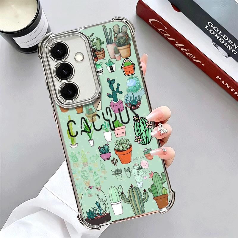 Cactus Pattern Plating Phone Case For Samsung A17 A07 A37 A57 A16 A56 A15 A55 A14 A54 A13 A53 A26 A36 A25 A35 A24 A34 A23 A33