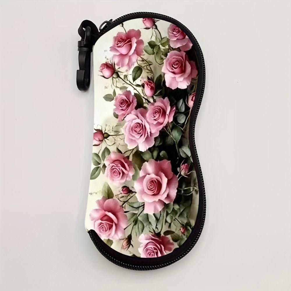 Hanging Rose Flower Print Eyeglass Case Soft Reading Glass Pouch Portable Sunglasses Holder Gifts