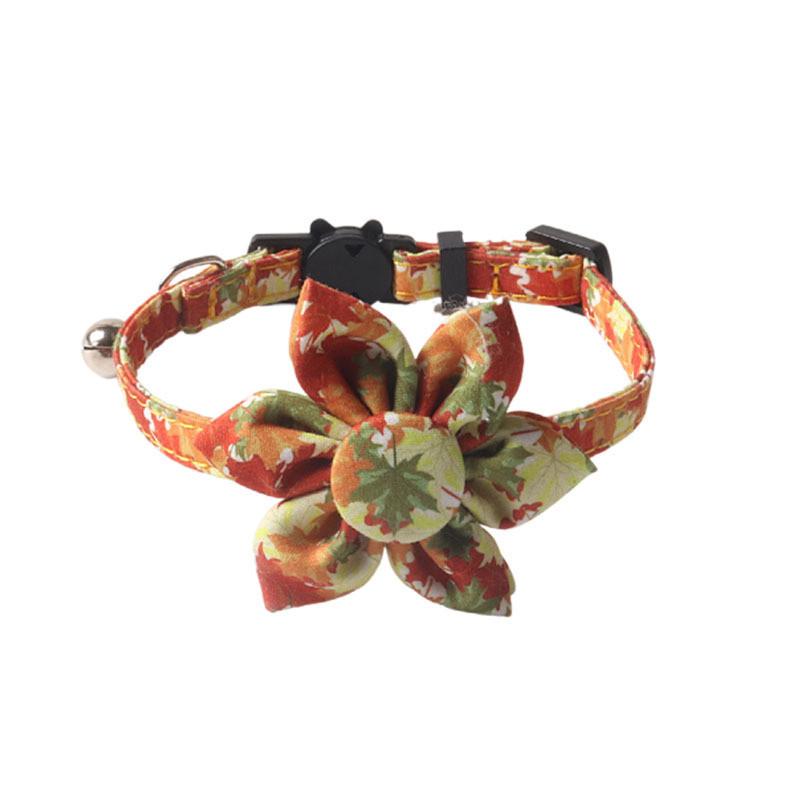 Verstellbares Und Strapazierfähiges Haustierhalsband Ahornblatt- Und Sonnenblumenmuster 1.0*28cm