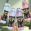1PC Raccoon Rainbow Retro Cartoon Print 750ml Color Plastic Sports Water Bottle Leakproof Flip Straw Lid Suitable for Sports Office Home Use